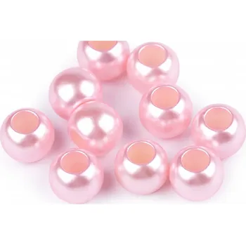 Dětské navlékací korálky Plastové perly s velkým průvlekem 11x15 mm růžová sv. 10ks