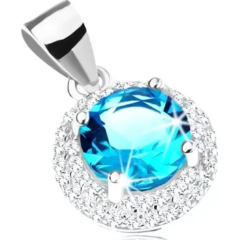 Přívěsek Přívěsek ze stříbra 925, kulatý zirkon akvamarínové barvy, čirý lem