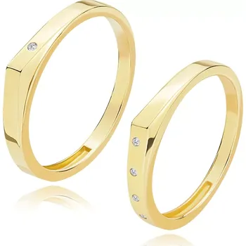 Prsten Zlaté snubní prsteny ze žlutého 14K zlata - vyvýšené špičaté rameno, čiré brilianty - Velikost: 49