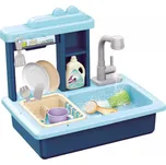 Dřez na mytí nádobí modrý + kohoutek na vodu na baterie plast s doplňky