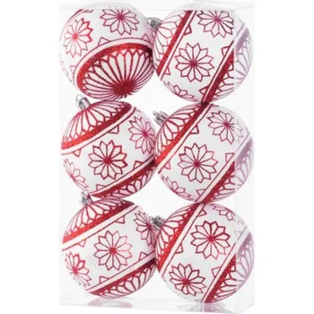 Vánoční ozdoba KOULE MAGICHOME VÁNOCE, 6 ks, červeno-bílé, 8 cm