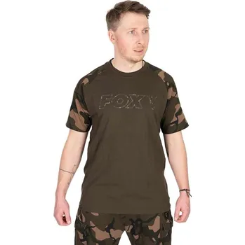 Rybářské oblečení FOX - Tričko T-Shirt Khaki Camo Outline vel. S