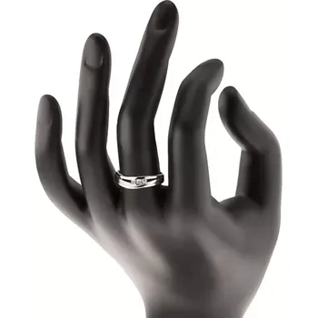 Prsten Briliantový prsten z bílého 14K zlata, zvlněné linie ramen, tři čiré diamanty - Velikost: 49