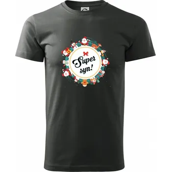 Pánské tričko Vánoce - Super syn - Klasické pánské triko vyšší gramáže - XL ( Tmavá břidlice (šedá se zeleným nádechem) )