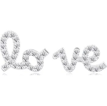 Náušnice Náušnice ze stříbra 925 - dělené slovo hunting, čiré zirkony, puzetky