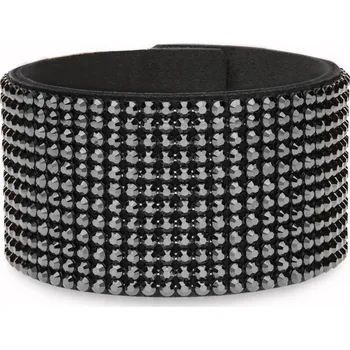 Náramek Swarovski Elements Kožený náramek Chic Large s stříbročernými křišťály BMESH12CZJ