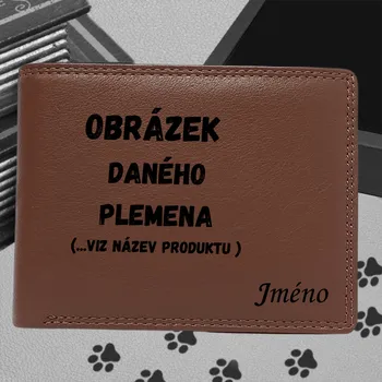 Kožená Peněženka se psem - Kanaánský pes | Zdarma jméno nebo text | Pánská i dámská varianta v různých barvách Pánská hnědá peněženka Dani