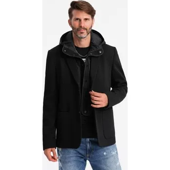 Pánská casual bunda Pánská bunda s vysokým límcem a kapucí - černá
