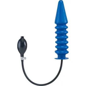 Anální kolík Nafukovací dildo Mister B Solid Ribbed L modré, žebrované nafukovací dildo s pevným jádrem 28 x 3,3–6,5 cm