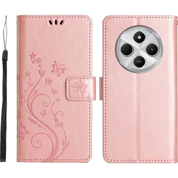 Pouzdro na mobilní telefon Flowers knížkové pouzdro na Xiaomi Redmi 14C/Poco C75 - růžovozlaté