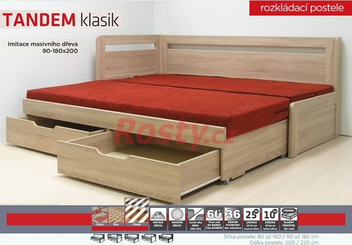 BMB ROZKLÁDACÍ POSTEL TANDEM KLASIK OBLÁ 90/180x220cm