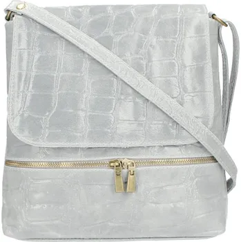Kabelka Kožená dámská crossbody kabelka v kroko designu světle šedá