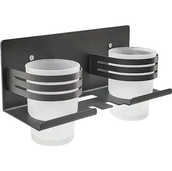 Dávkovač mýdla CERANO - Nástěnný/Samolepící držák na zubní kartáčky a sklenice Balto - černá matná