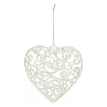 Vánoční dekorace Srdíčko s ornamenty 9cm bílá perleť, vánoční ozdoba