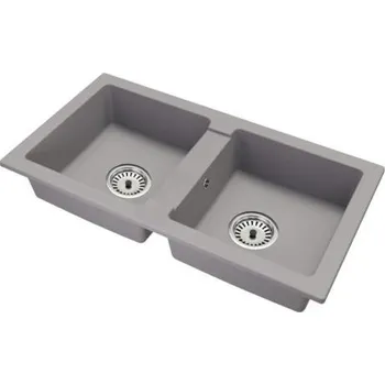 Granitový dřez Dvoukomorový granitový dřez BORYS ŠEDÁ 43,6 x 82 x 16,1cm