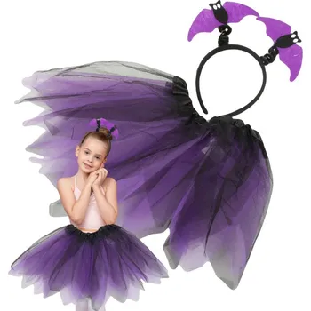 Karnevalový kostým VERK GROUP Halloweenský kostým s netopýří čelenkou a černo-fialovou sukní