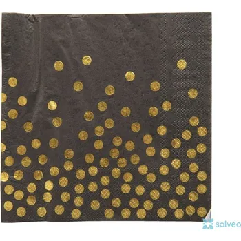 Papírový ubrousek Ubrousky papírové černé zlaté puntíky 20 ks 33 x 33 cm