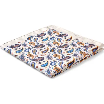 Kravata Virtuo | Hedvábný kapesníček do saka se vzorem paisley v barvě slonové kosti - Fawler