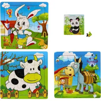 Dřevěná hračka DŘEVO PUZZLE Zvířátka 15x15cm skládačka na desce 16 dílků 4 druhy