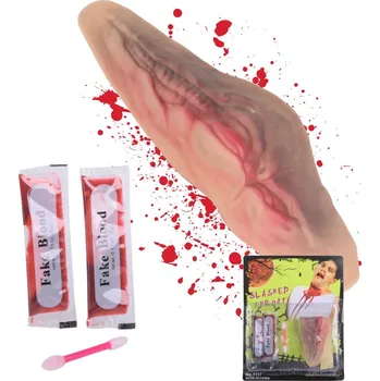 Karnevalový doplněk VERK GROUP Halloweenské falešné zranění na krku s 10 ml umělé krve – realistické příslušenství na Halloween