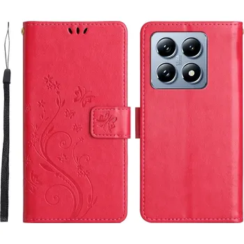 Pouzdro na mobilní telefon Flowers knížkové pouzdro na Xiaomi 14T Pro - červené