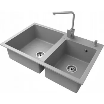 Granitový dřez Granitový dřez HEKTOR + baterie NOOK ŠEDÁ 80 x 50 x 19cm