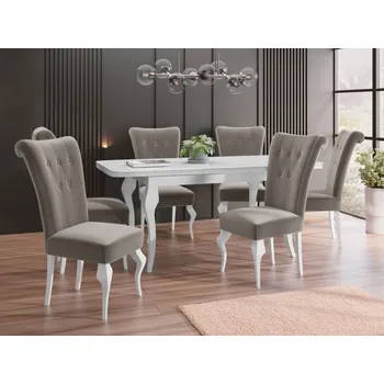 Nábytek Rozkládací stůl Julia se 6 židlemi ST63, Potah: Magic Velvet 2209, Barva dřeva: bílá/bílý lesk MIRJAN 5903211381676