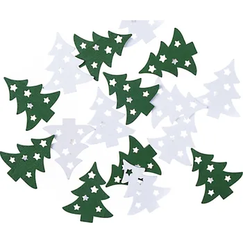Vánoční dekorace Dřevěné nalepovací ozdoby 16ks - stromky bílé a zelené