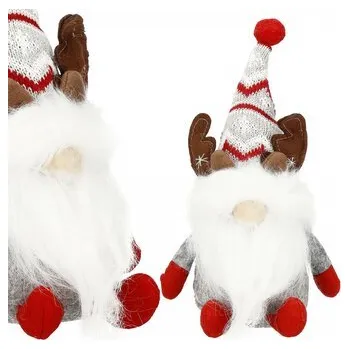 Vánoční dekorace Skřítek GNOM s hnědými parohy 27cm, vánoční dekorace