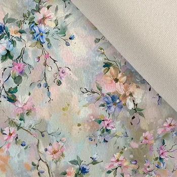 Oděvní strečový samet rozlité květiny olejomalba