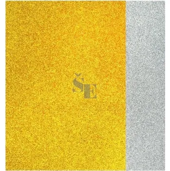 Mechová pryž, pěnovka, guma pro výtvarné práce 20x30cm samolepící zlatá/stříbrná GLITR mix F550166