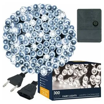 LED světelný řetěz - 21,5m, 300 LED, 8 funkcí, paměť, studená bílá