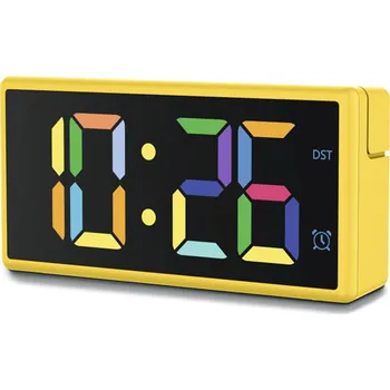 Budík Hama Ibiza, digitální budík, vícebarevný displej, USB napájení, USB s funkcí nabíjení, žlutý