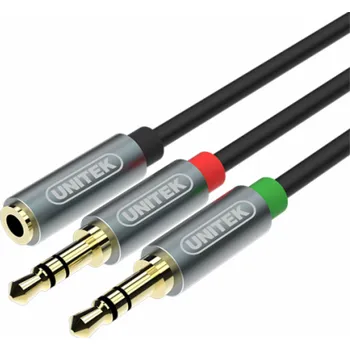 Audio kabel Unitek Jack 3,5mm - Jack 3,5mm x2 kabel 0,2m stříbrný (Y-C957ABK)