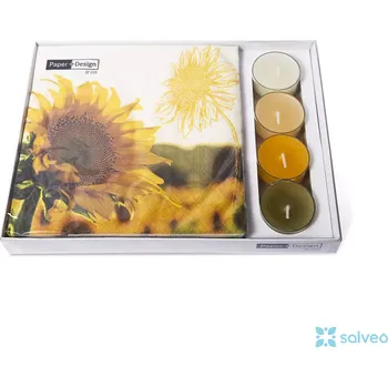 Papírový ubrousek Ubrousky Dusk Sunflower + svíčky Paper-Design 33 x 33 cm, 20 + 4 ks