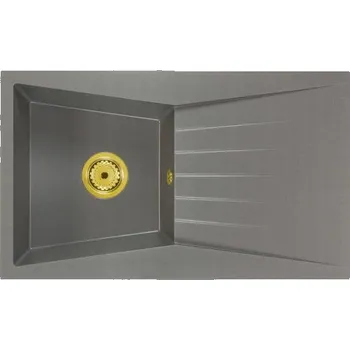 Granitový dřez Granitový dřez RUBIN šedý + zlatý sifon 77,5 x 47 x 16,5cm