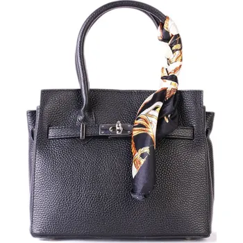 Kabelka ITALSKÉ Dámské černé kožené kabelky kvalitní Birkinas stříbrné kovaní střední