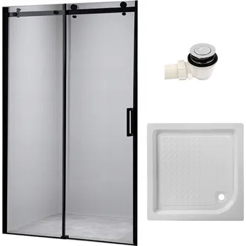 Sprchové dveře BPS-koupelny Posuvné sprchové dveře HYD-PD03B 100 černá/transparent pro instalaci do niky + vanička HYD-OSV-SXL02C bílá