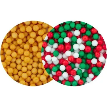 Jedlá dekorace na dort SweetArt cukrové perly zlatožluté matné a Christmas mix 5 mm (120 g)