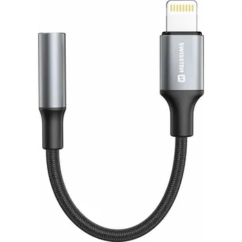 SWISSTEN TEXTILE Lightning na 3,5mm jack 15cm černá Redukce, Lightning (M) na 3,5mm jack (F), textilní oplet, 15cm, černá 73502313