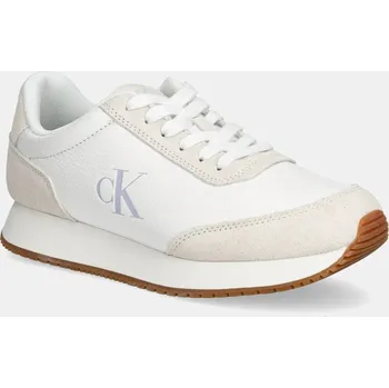 Pánská obuv Kožené sneakers boty Calvin Klein Jeans RUNNER LACEUP LOW MIX MG bílá barva, YW0YW01798 00A, EUR 39
