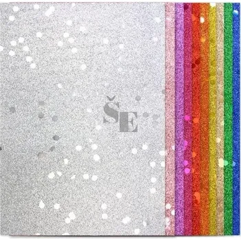 Mechová pryž, pěnovka, guma pro výtvarné práce 20x30cm samolepící BIO GLITR s flitry mix barev F550167