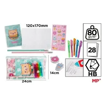 Set školních potřeb Zestaw do pisania kotek jedzonko