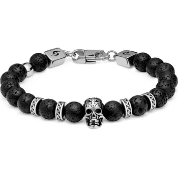 Náramek Rico | Náramek s lebkou a lávovými kameny z nerezové oceli stříbrné barvy - Arkai