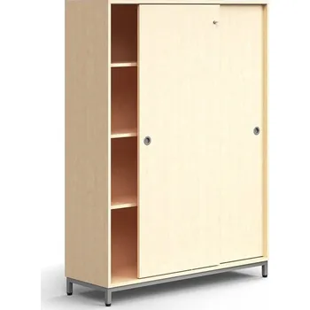 Policová skříň Skříň s posuvnými dveřmi QBUS, 3 police, nohy, úchytky, 1636x1200x400 mm, stříbrná, bříza