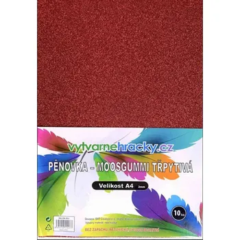 Třpytivá pěnovka Moosgummi Červená 10 ks, A4
