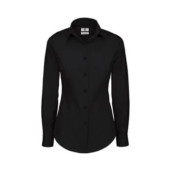 Dámská košile Košile dámská B&C Elastane s dlouhým rukávem - černá, XXL