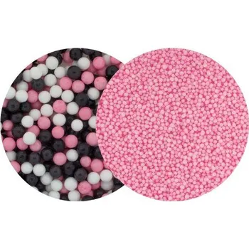 Jedlá dekorace na dort SweetArt cukrové perly Minnie mix 5 mm a máček růžový (120 g)