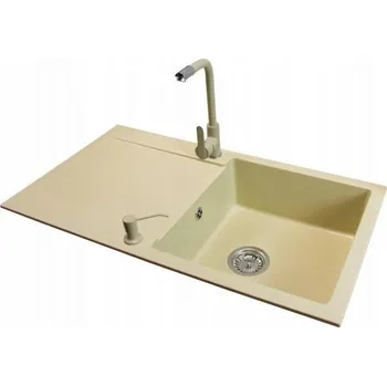Granitový dřez Granitový dřez ALEX BÉŽOVÝ + baterie MOVE + dávkovač 90 x 50 x 19cm