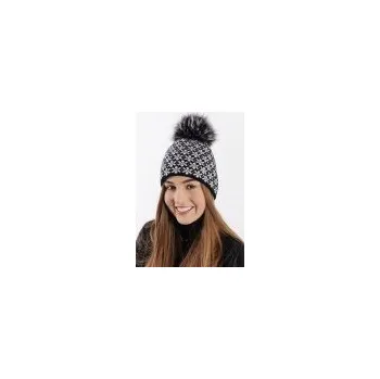 Čepice R-Jet TF/VL 14 čepice se stříbrným lurexem, kožešinovou bambulí a kamínky černá/stříbrná UNI
